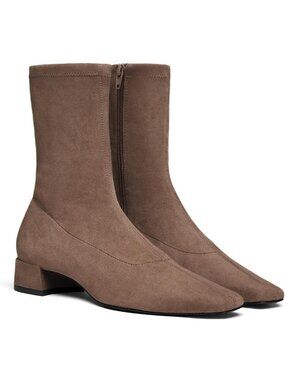 Women's Taupe Ankle Boots Chunky Low Heel Square Toe Suede Zipper Cowgirl Boots